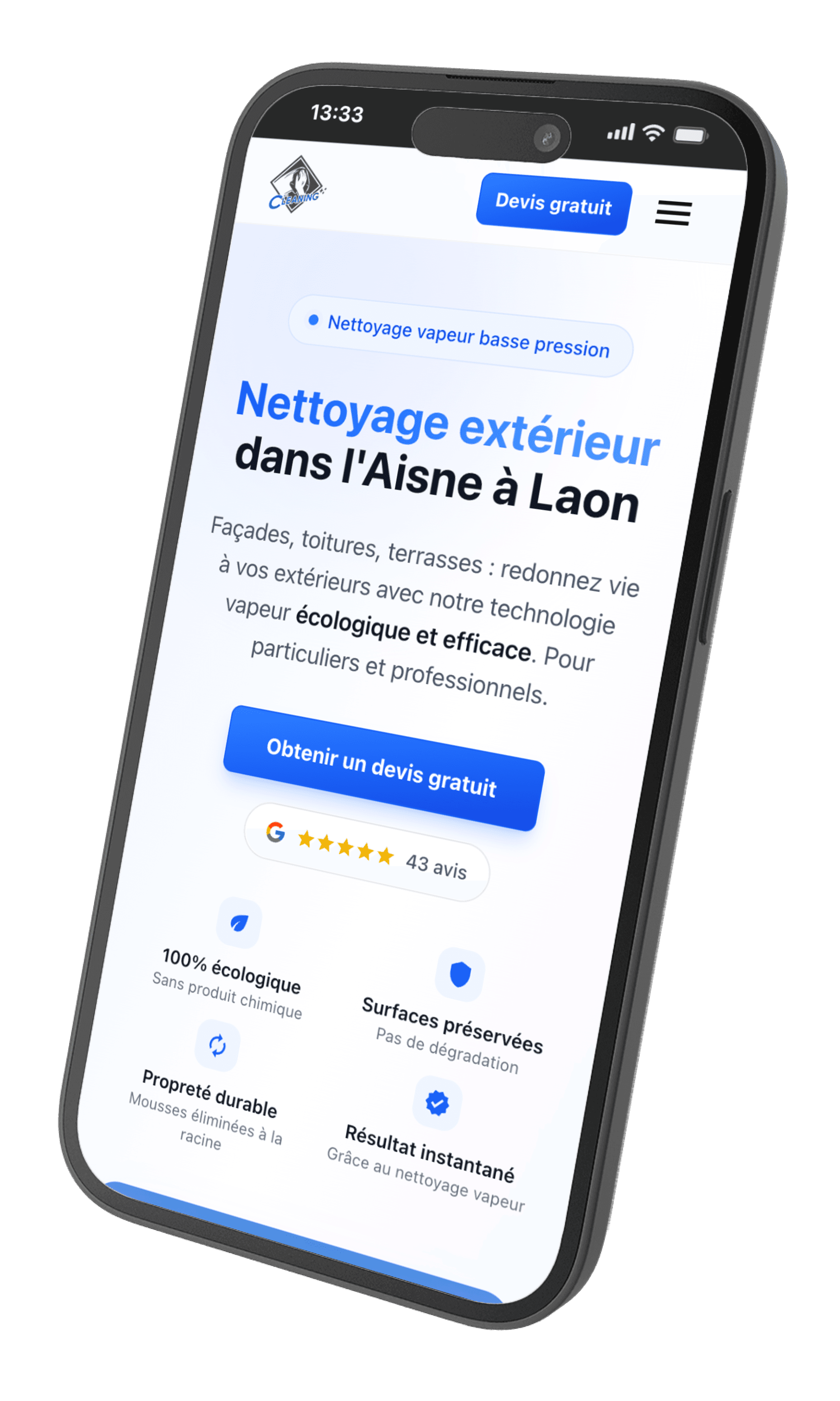 Version mobile responsive du site Mr Cleaning affichée sur iPhone