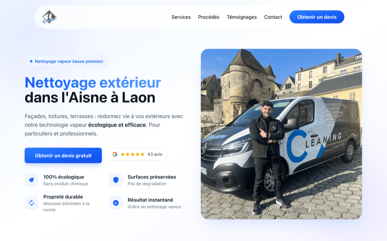 Capture du site internet de MR Cleaning, nettoyage extérieur, créé par Hexa Web
